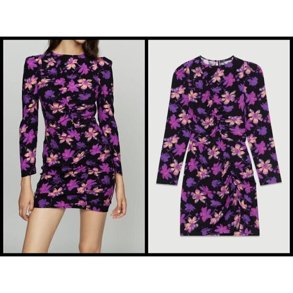 💕MAJE💕 Draped Dress ~ Floral Print T3 US Large L NWT - Picture 3 of 12